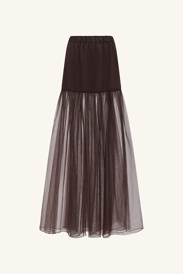 HALO SHEER MAXI SKIRT - ESPRESSO_G