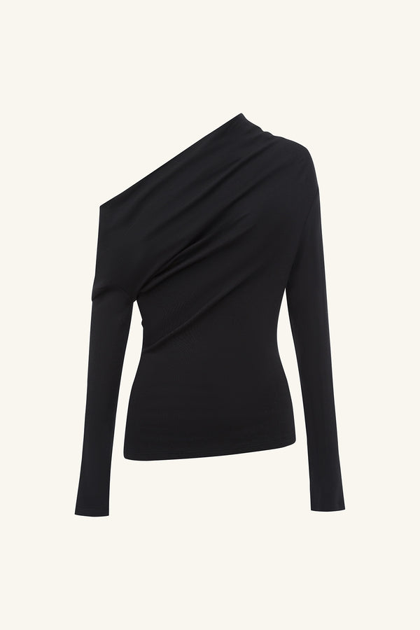 ABY ASYMMETRICAL JERSEY TOP - BLACK_G