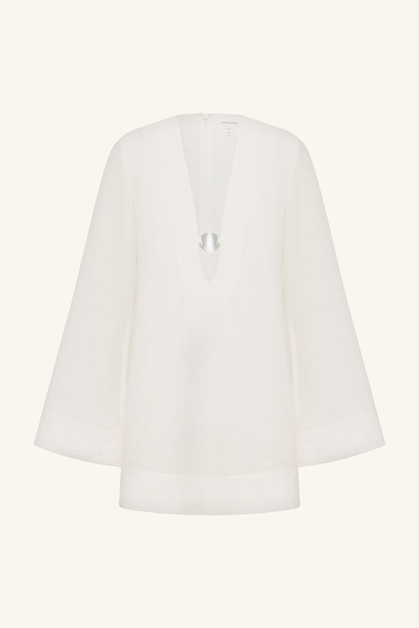 PALOMA PLUNGED LONG SLEEVE MINI DRESS - IVORY_G
