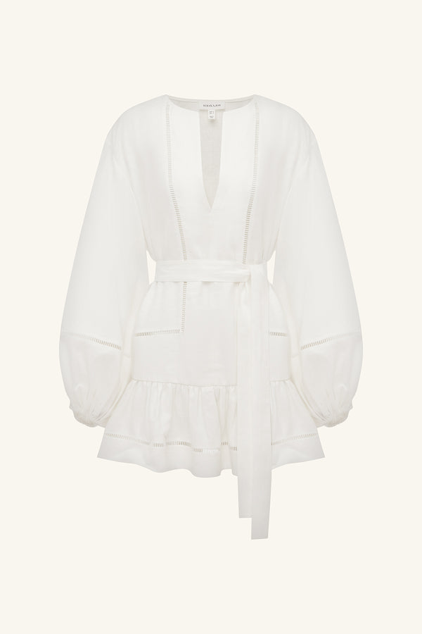 TOMMY LINEN BALLOON SLEEVE MINI DRESS - IVORY_G