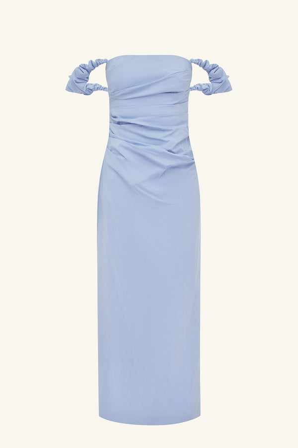 CAMPBELL OFF SHOULDER DRAPED MAXI DRESS - AZURINE_G