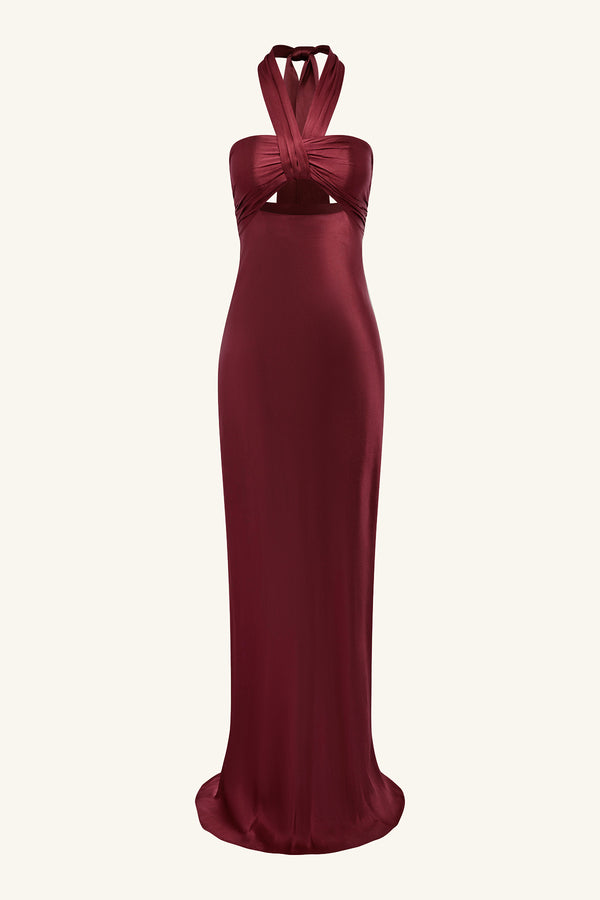 LA LUNE RUCHED HALTER MAXI DRESS - SHIRAZ