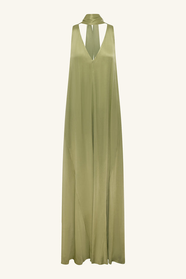 LA LUNE SCARF PANELLED MAXI DRESS - FERN_G