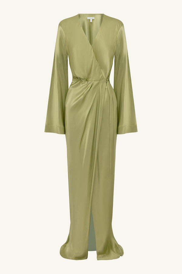 LA LUNE LONG SLEEVE WRAP MAXI DRESS - FERN_G