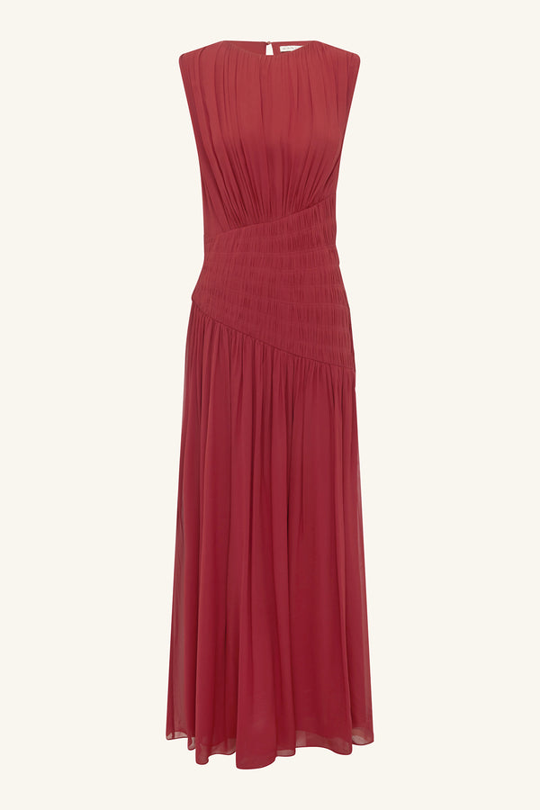 AMINA PANELLED RUCHED MAXI DRESS - SANGRIA_G