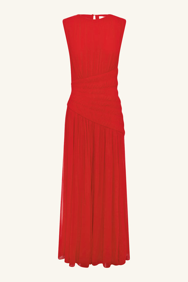 AMINA PANELLED RUCHED MAXI DRESS - CHILLI_G