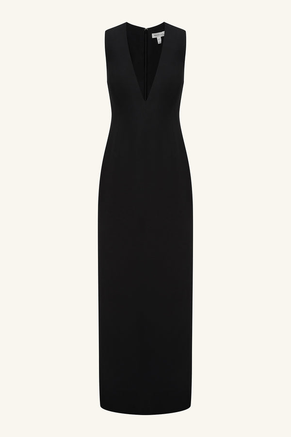 OTIS PLUNGED FITTED MAXI DRESS - BLACK_G