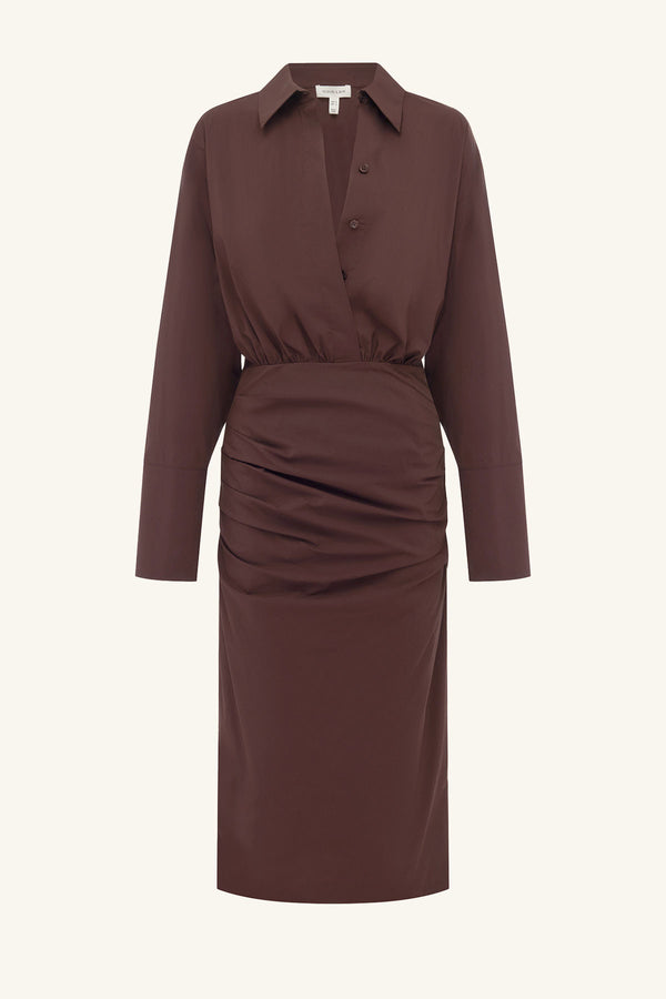 CAMPBELL SHIRT FITTED MIDI DRESS - RISTRETTO_G