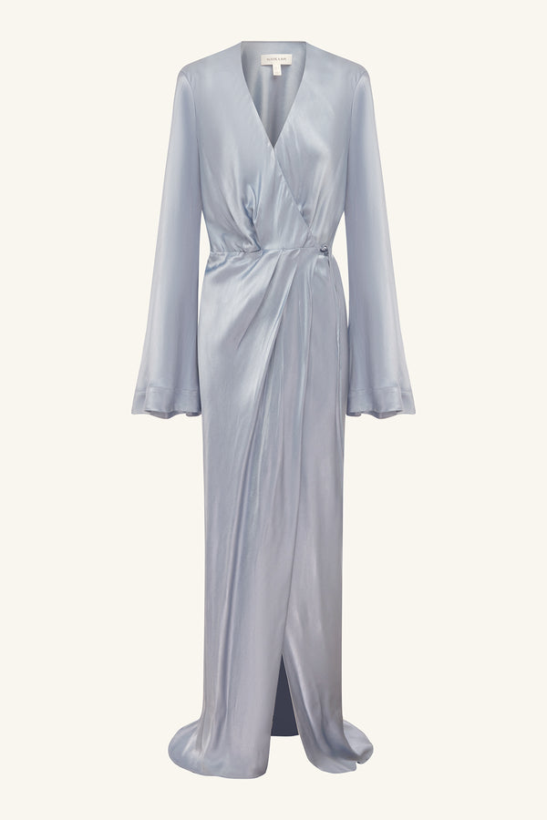 LA LUNE LONG SLEEVE WRAP MAXI DRESS - POWDER BLUE_G