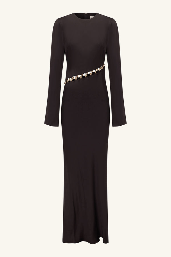 WINSLOW ASYMMETRIC MAXI DRESS WITH BEADS - BLACK_G