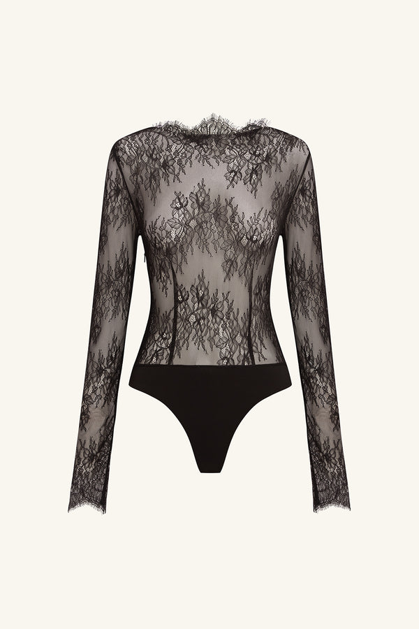 LAMBENT LACE LONG SLEEVE BODYSUIT - BLACK_G