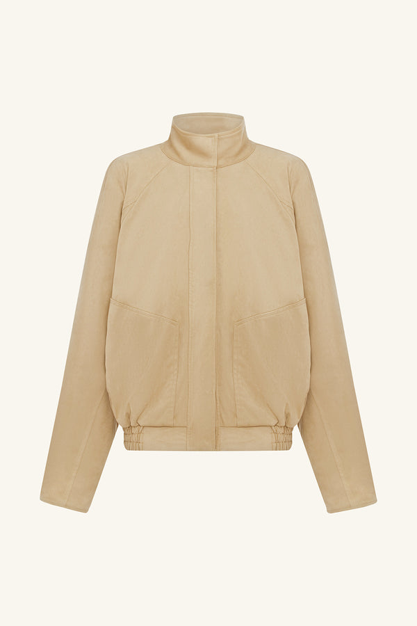 ERNEST FAUX SUEDE BOMBER JACKET - SAND_G