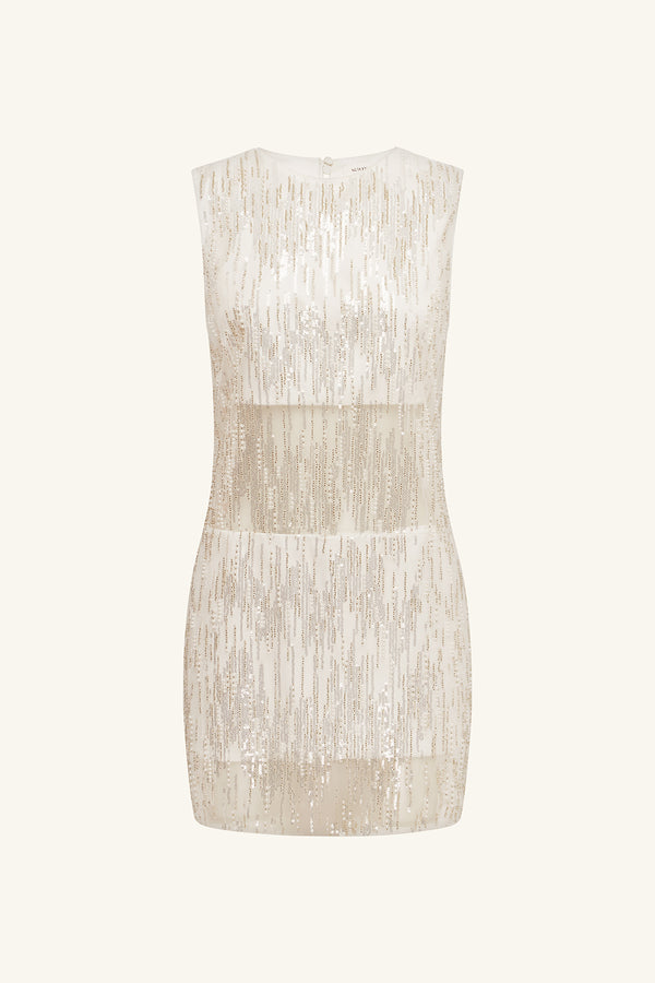 VIVA SEQUIN SPLICED MINI DRESS - IVORY_G