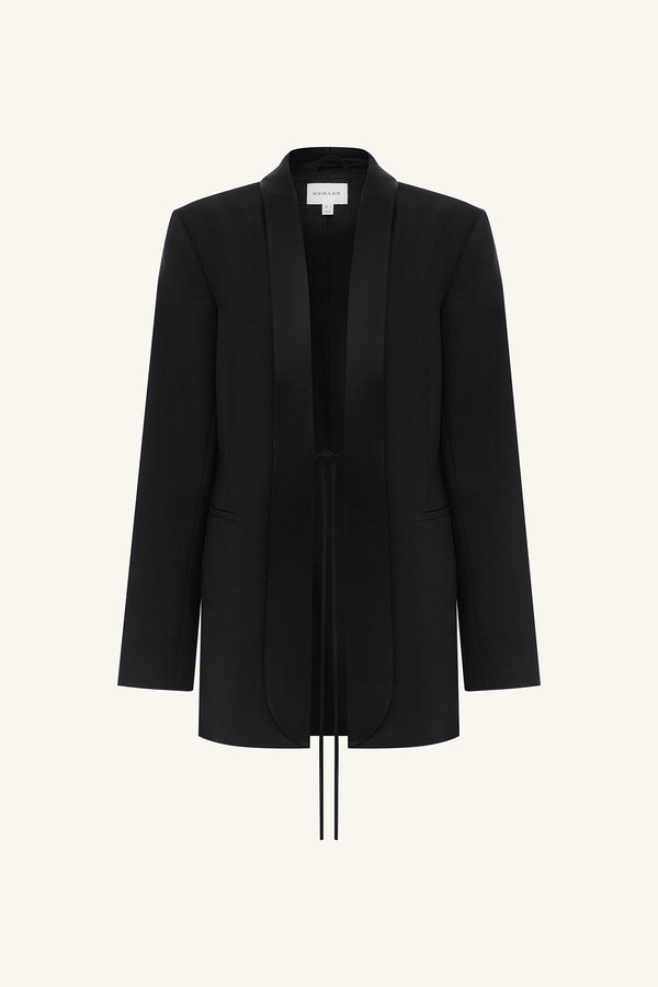 BENJI SATIN CONTRAST TUXEDO BLAZER - BLACK_G