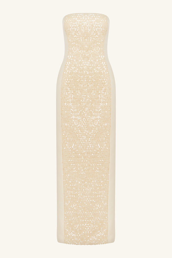 ELUNA PANELLED SEQUIN MAXI DRESS - MACADAMIA_G