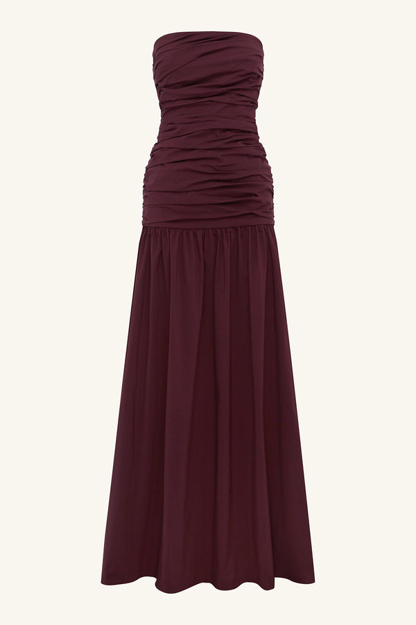 CAMPBELL STRAPLESS RUCHED MAXI DRESS - WINE TASTING_G