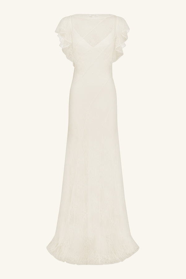 LABYRINTH SHEER LACE PANELLED MAXI DRESS - IVORY_G