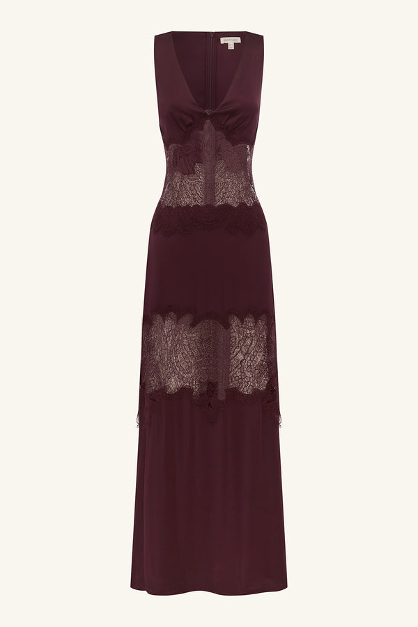 JAMILA LACE PLUNGED PANELLED MAXI DRESS - WINE TASTING_G