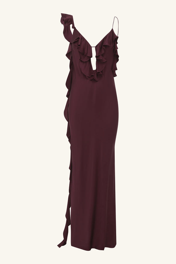 AGNES RUFFLE SLIP BIAS MAXI DRESS - WINE TASTING_G
