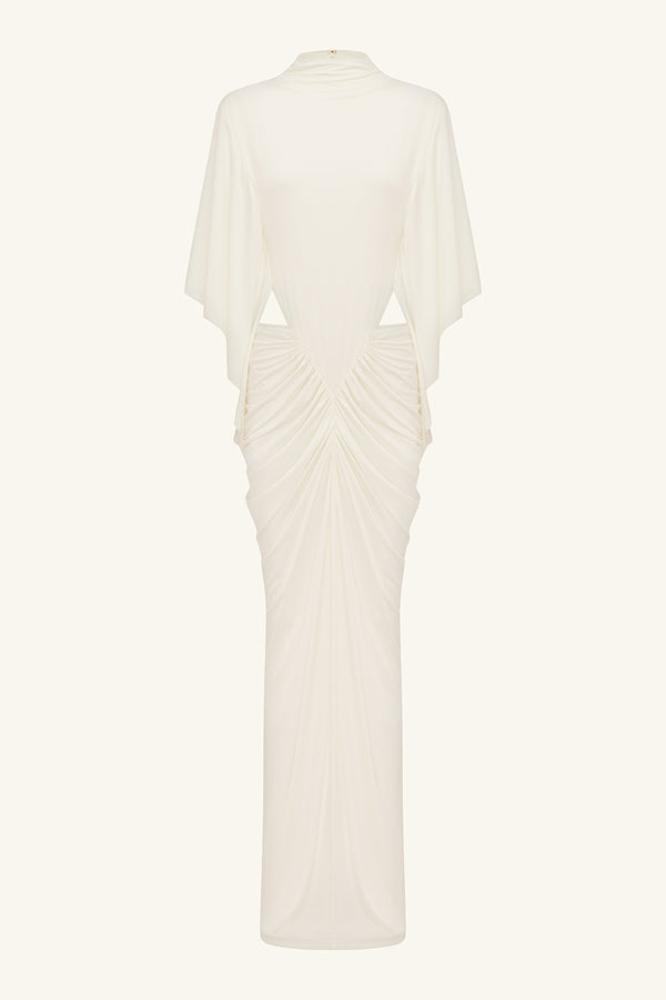 MIRO SLINKY JERSEY CAPE DRAPED MAXI DRESS - IVORY_G