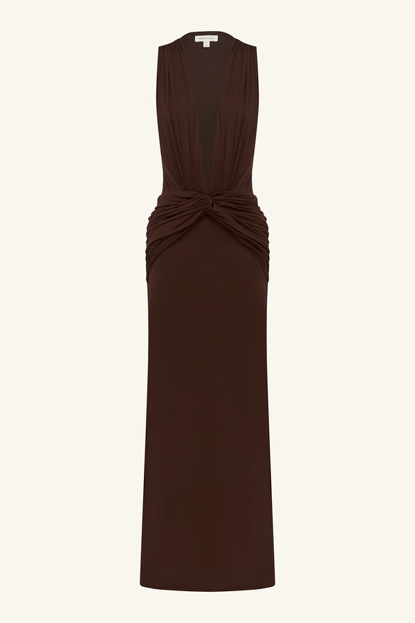 MIRO SLINKY JERSEY PLUNGED MAXI DRESS - RISTRETTO_G
