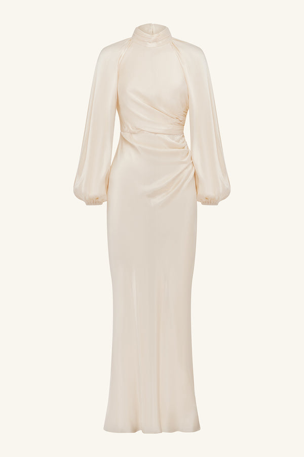 LA LUNE HIGH NECK BALLOON SLEEVE MAXI DRESS - CREAM_G
