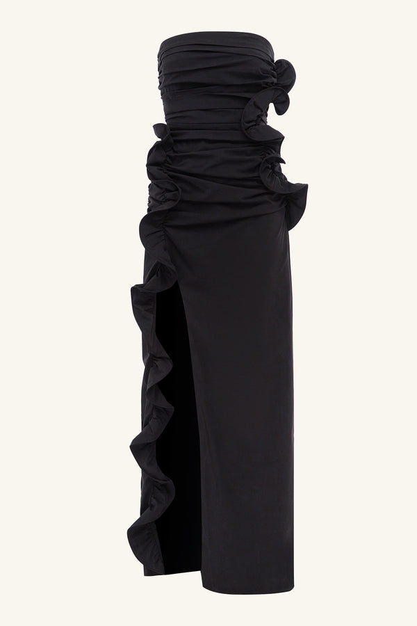 CAMPBELL RUFFLE SIDE SPLIT MAXI DRESS - BLACK_G