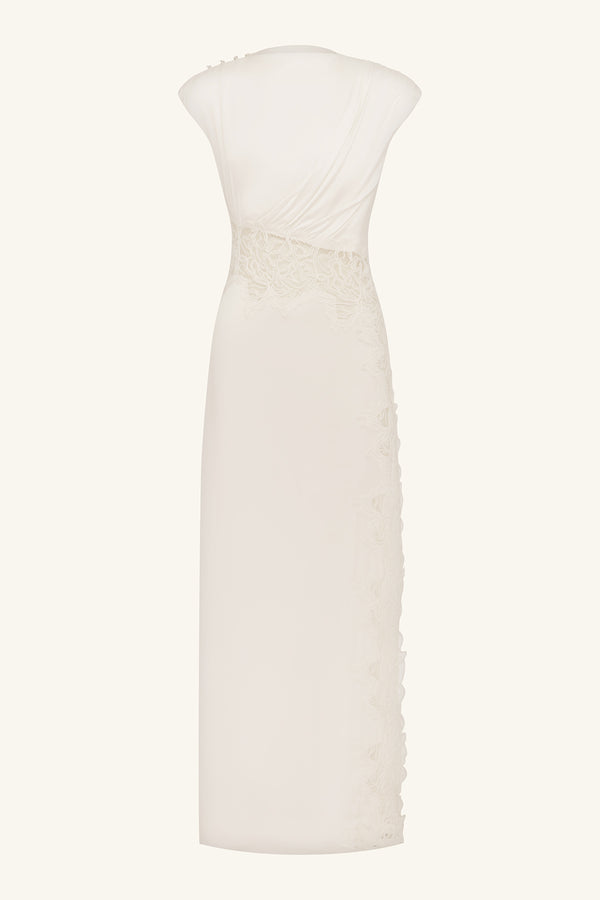 ENIKO LACE GATHERED MAXI DRESS - IVORY_G