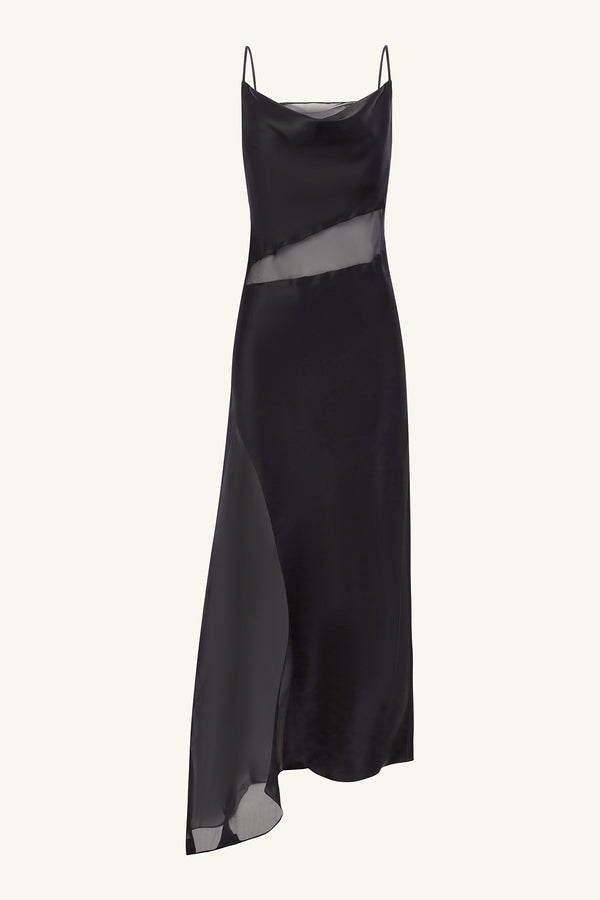 IZA SILK CONTRAST MAXI DRESS - BLACK_G