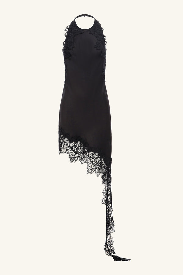 ENIKO LACE OPEN BACK MINI DRESS - BLACK