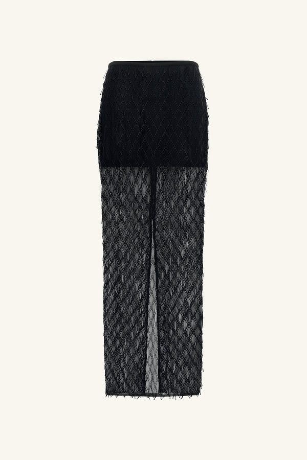 TALITHA FRINGE MAXI SKIRT - LIQUORICE_G