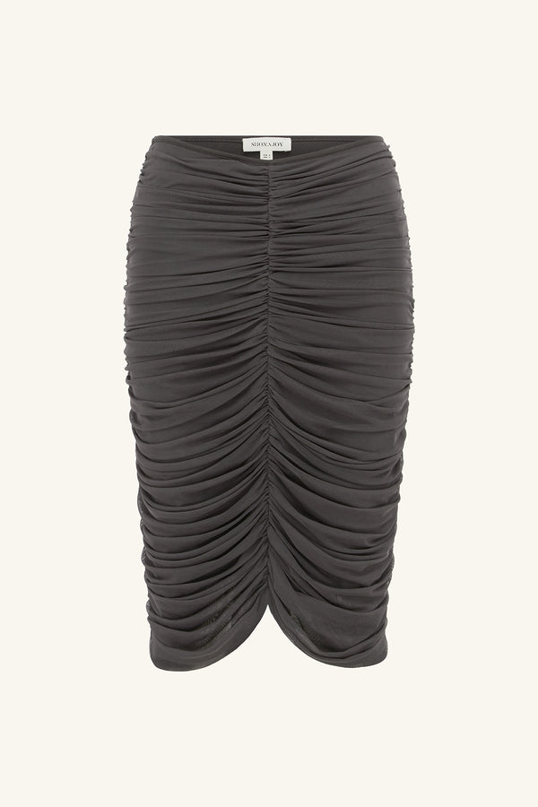 MIRA MESH GATHERED MIDI SKIRT - SHADOW_G