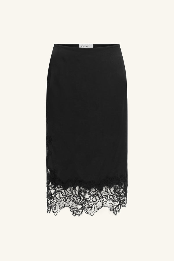 ENIKO LACE SPLIT MIDI SKIRT - BLACK_G