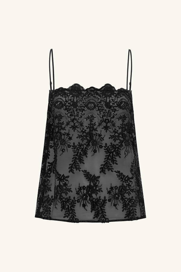 STARDUST SEQUIN LACE CAMI - BLACK_G
