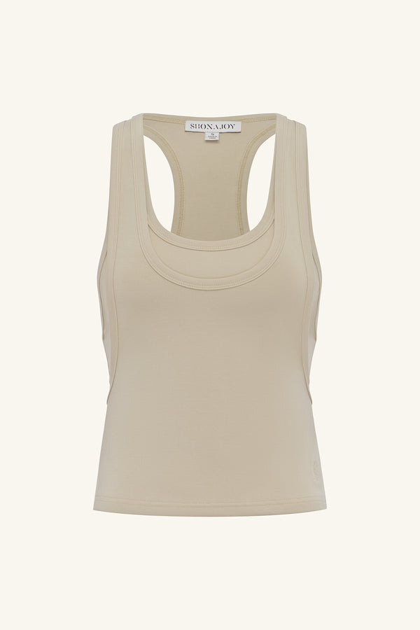 SOL JERSEY DOUBLE LAYERED RACER BACK TANK - TAUPE_G