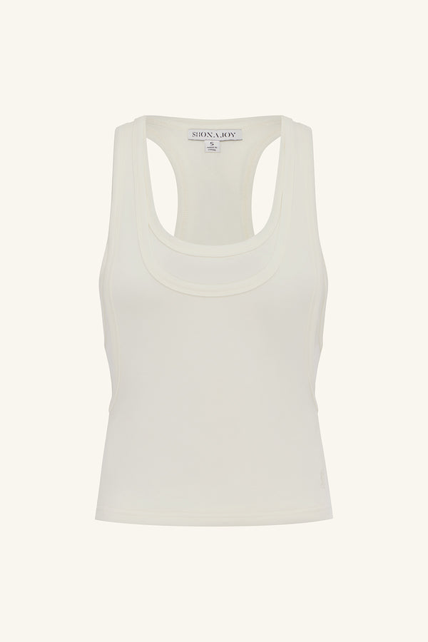 SOL JERSEY DOUBLE LAYERED RACER BACK TANK - WHITE_G