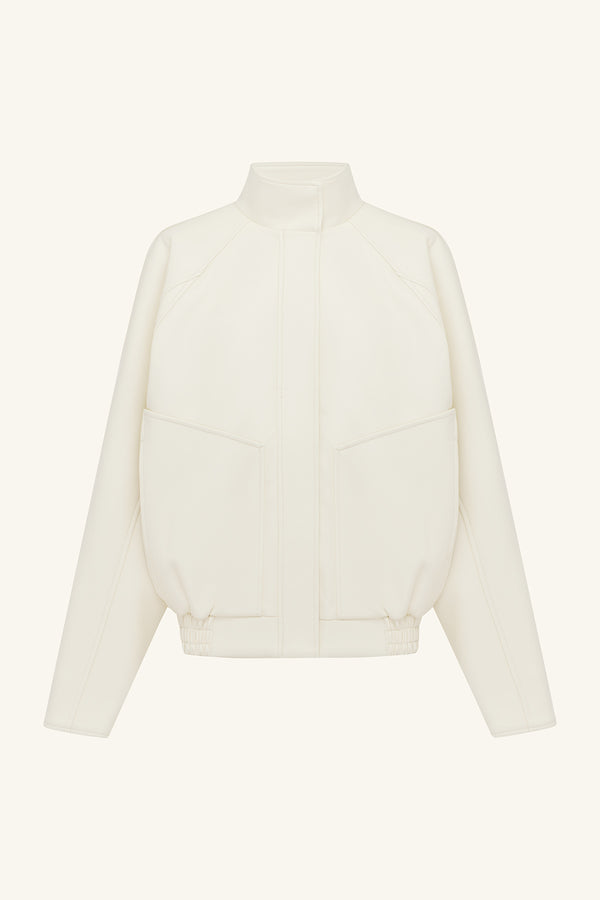 BLAKE FUNNEL NECK FAUX LEATHER JACKET - BONE_G