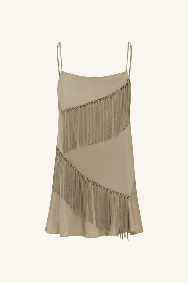 MYSTIC FRINGE MINI DRESS - OAK_G
