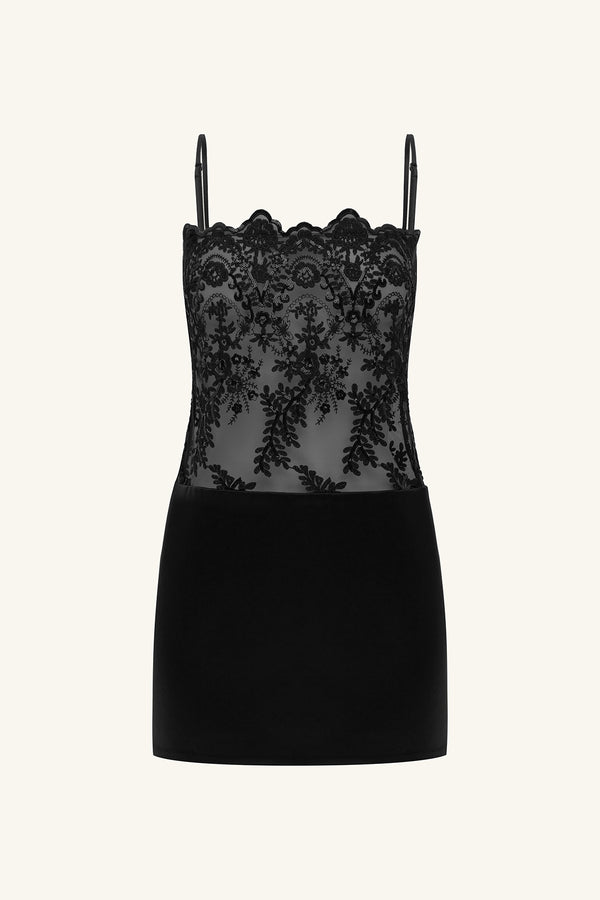 STARDUST SEQUIN LACE MINI DRESS - BLACK_G