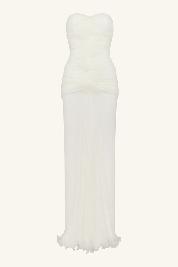 FEDERICK PLEATED RUFFLE MAXI DRESS - IVORY_F