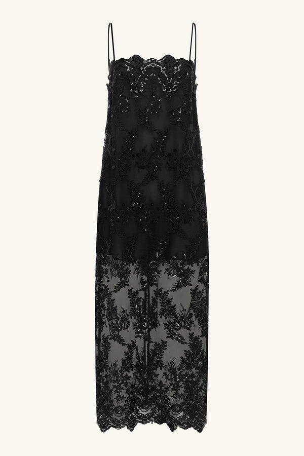 STARDUST SEQUIN LACE MAXI DRESS - BLACK_G