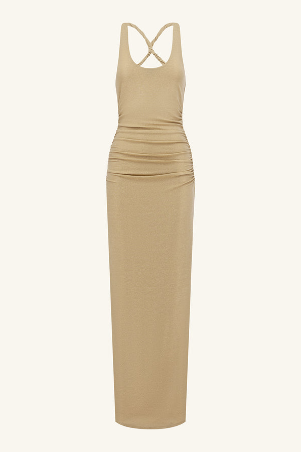 STELLAR LUREX SCOOP NECK MAXI DRESS - GOLD_G