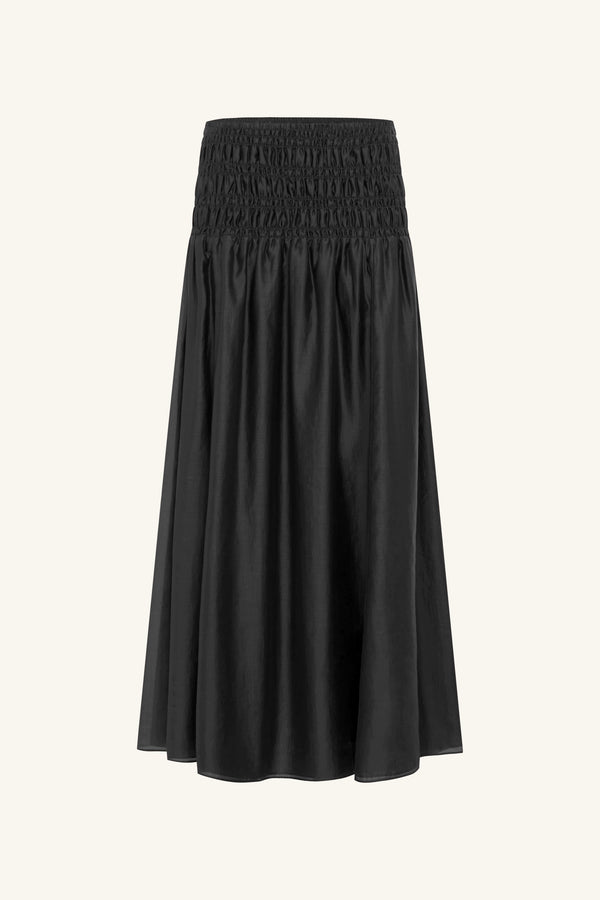 AURA SHIRRED MAXI SKIRT - BLACK_G