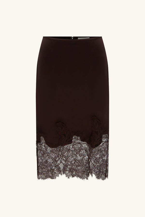 LUCIA LACE MIDI SKIRT - ESPRESSO_G