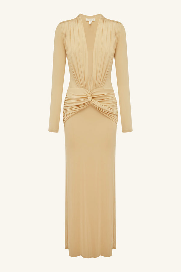 MIRO SLINKY JERSEY LONG SLEEVE MAXI DRESS - SAND_G