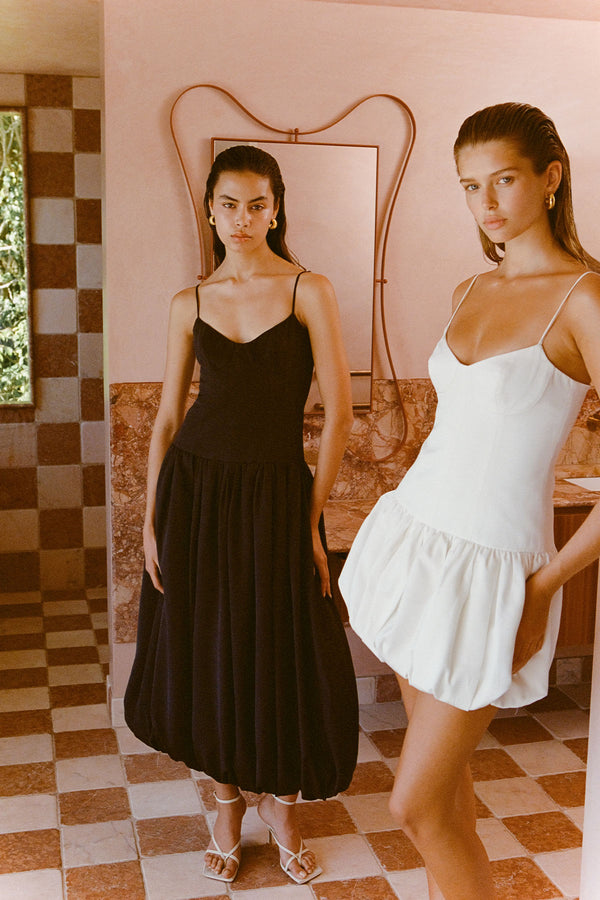 VENTO BUSTIER BUBBLE MIDI DRESS - BLACK_C