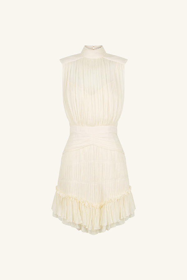 VICTORIA SLEEVELESS RUCHED MINI DRESS - CREAM_G