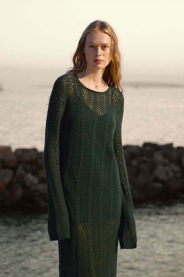 ARLO LONG SLEEVE MAXI DRESS - DEEP FOREST_C2