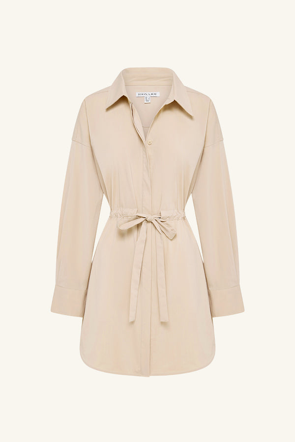 CAMPBELL DRAWSTRING SHIRT DRESS - OAT MILK_G