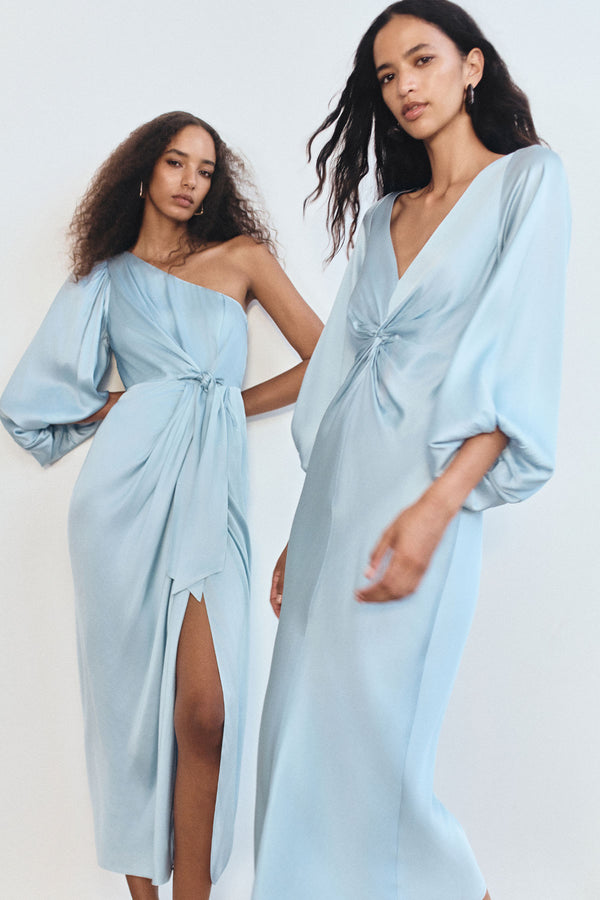 LUMIERE KNOT FRONT MIDI DRESS - CLOUD DRIFT